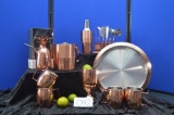 4 Moscow Mule copper mugs, 3 copper finish pineappler tumblers and a 9 pc