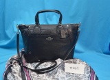 Classic Coach black leather satchel with silver accents. Paired with an Apt. 9 leopard