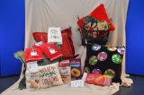 Believe in the Magic of Christmas Basket with 4 decorative pillows, snowman hand towel,