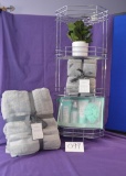 Mint scented bath set, grey bath towels, hand towels, wash clothes,