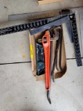 Squares, ridgid pipe wrench, pry bars