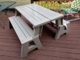 2 patio benches that make into picnic table