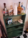 Wood shelf, decanters