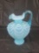 Blue Fenton pitcher with applied handle, 7 1/2 inches tall