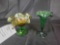 Silver green vase with chip, green carnival jelly compote