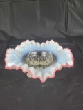 Footed overlay bowl, 7 inches diameter