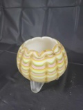 Footed rose bowl, with zipper type pattern, 5 1/2 inches tall