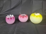 3 satin rose bowls, largest 4 inches tall