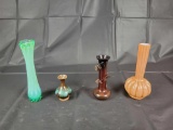 4 small bud vases, tallest 7 inches