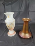Bristol vase and marigold imperial stretch vase with chip