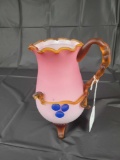 Peach blow footed pitcher with applied decor, 9 inches tall
