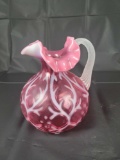 Fenton spanish lace pitcher, 7 inches tall