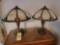 Pair of Slag Glass Lamps with Heavy Metal Bases