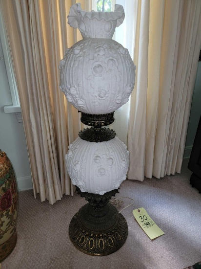 Fenton Milk Glass Double Globe Electrified Lamp