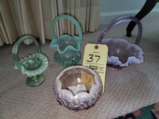 Fenton Baskets and Opalescent Bowl