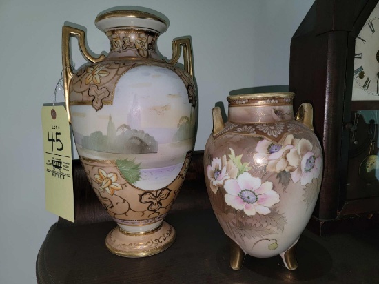 Pair of Hand-Painted Nippon Vases