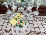 Floral Porcelain Tray, Candle Holders, Bottles