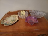 Crystal Cut Glass Bowls, Fenton Carnival Dish, Floral Tray