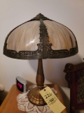 Slag-Glass Lamp with Heavy Metal Base