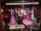 Assorted Pink Fenton Glass Vases and Bell