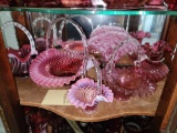 Assorted Pink Fenton Glass Baskets and Vases