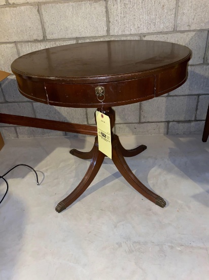 Mahogany pedestal stand w/ drawer, 30" diameter.