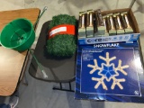Christmas tree stand, (10) Electric candle lamps, lighted snowflake.