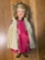 Composition Shirley look alike doll w original dress & cape, 17