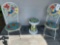 Inlaid colorful ceramic folding chairs & pedestal.