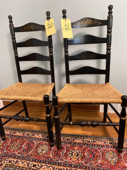 Pair of Hitchcock style rush seat chairs.