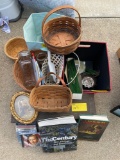 (3) Longaberger baskets, CD's, empty metal tool box