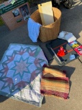 Basket, youth quilt, paper cutter, audio books, etc.