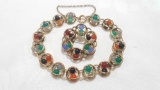 1940s Gold filled caged gemstone bracelet and pin