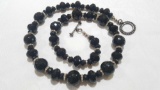 Large onyx beaded necklace by Gay Cable