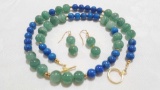 Jadeite and Lapis beaded necklace and earrings by Gay Cable