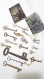 Antique skeleton keys and 2 tintype photos