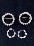 14K pearl pins & earrings, 15.1 grams.