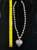 Sterling necklace w/ heart, 68 grams.