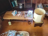 Coffee table, stool, religious items