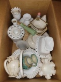 Box of milk glass, china and pitchers