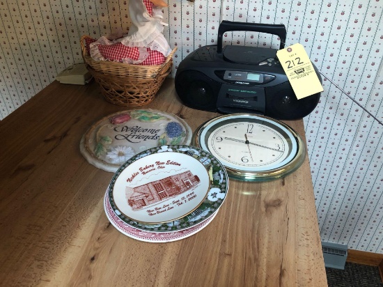 Radio, clock and plates
