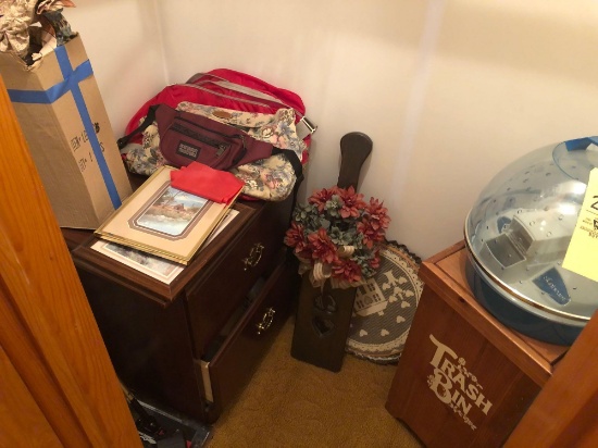 Night stand, rugs, pictures, decorations