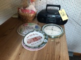 Radio, clock and plates