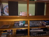 Realistic 8 trac stereo, mcs tape player, speakers, tapes and decorations