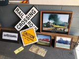 Plastic RR Crossing Sign, Locomotive Prints, Alaska License Plate