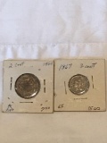 1864 2 Cent piece - 1867 3 Cent piece