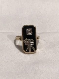 10K white gold Masonic ring with shrine, gavel and hook - 3.41dwt