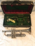 1914 Frank Holton Revelation silver Trumpet with original case, mouthpiece and spare parts