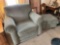 Oversized upholstered arm chair and ottoman