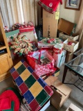 Christmas decor, artificial tree, ribbon, table settings